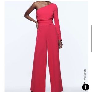 ZARA Asymmetrical Wide Leg Jumpsuit in Hot Pink